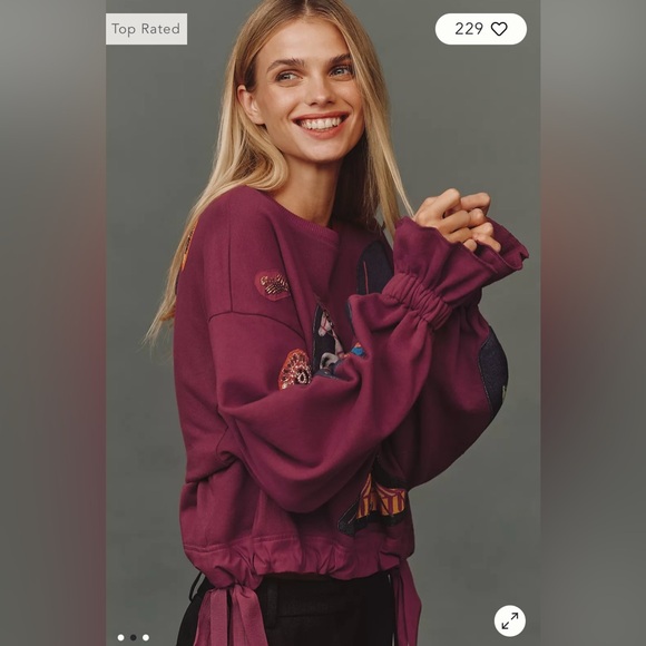 Maeve x Nathalie Lete Circus Long Sleeve Drawstring Top in Wine Size XS. NWT - Picture 2 of 12